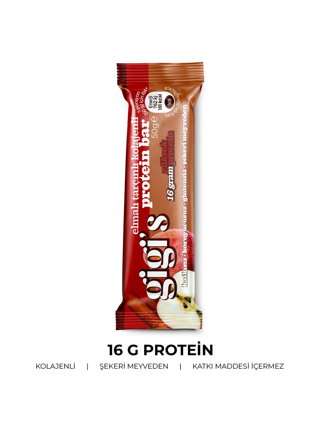 Elmalı Tarçınlı Kolajenli Yüksek Protein Bar 50 g