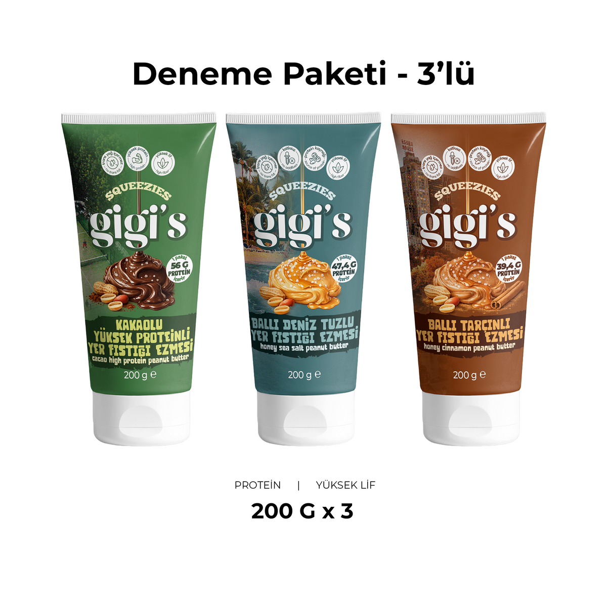 Gigi's Tüp Yer Fıstığı Ezmeleri Keşif Paketi - 3'lü